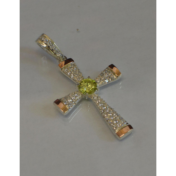 Серебряный крестик с золотыми вставками (к-3)