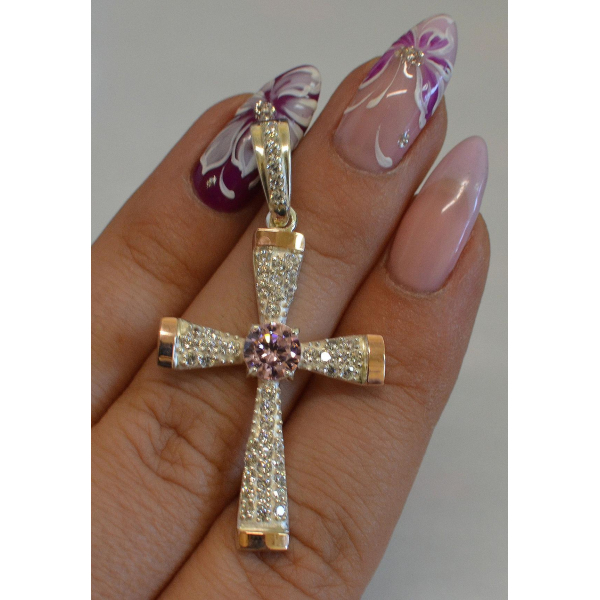 Серебряный крестик с золотыми вставками (к-3)