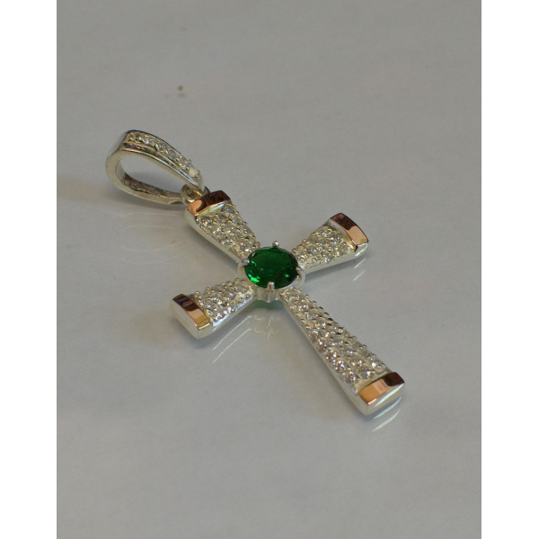 Серебряный крестик с золотыми вставками (к-3)