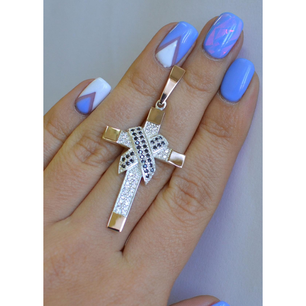 Мужской крест серебро с золотом (к-6)