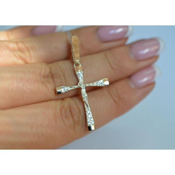 Серебрный крестик с золотыми вставками (К-8)