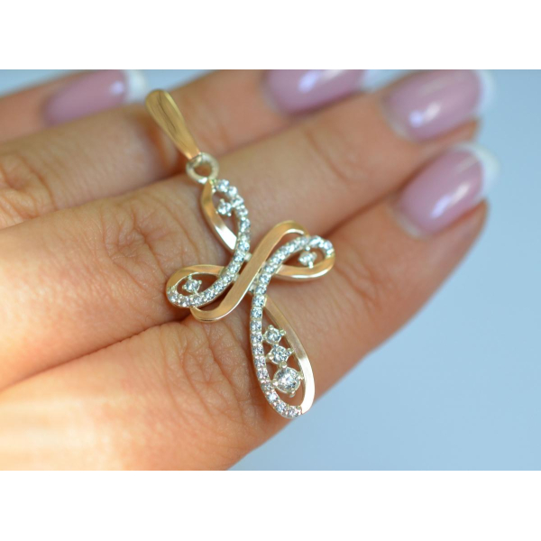 Серебряный крестик с золотыми вставками (К-9)