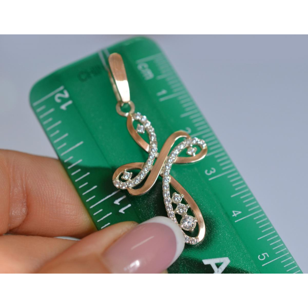 Серебряный крестик с золотыми вставками (К-9)