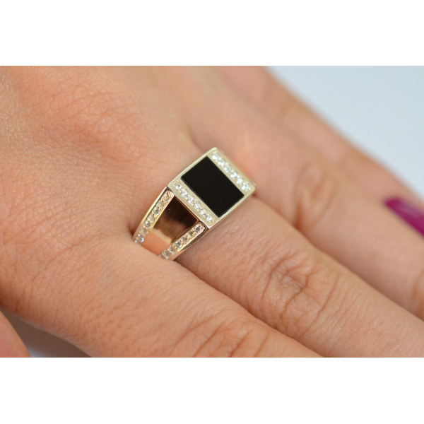 Серебряная печатка с золотыми вставками (М10)