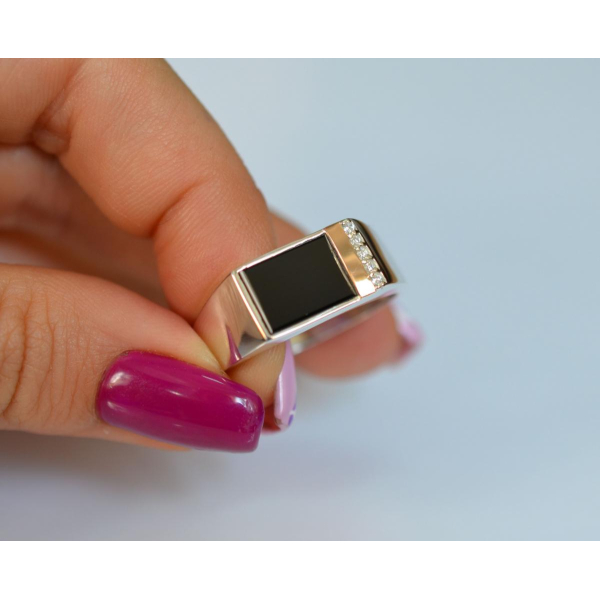 Серебряная печатка с золотыми вставками (М14)