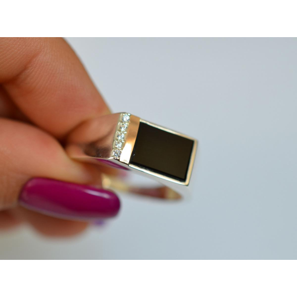 Серебряная печатка с золотыми вставками (М14)