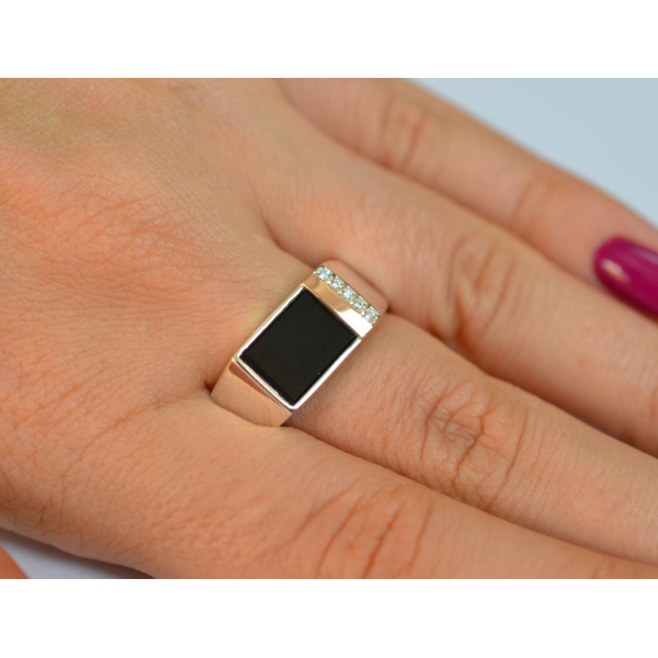 Серебряная печатка с золотыми вставками (М14)