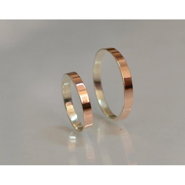 Серебряное обручальное кольцо со вставками из золота, цена за одно кольцо (ОБР1)