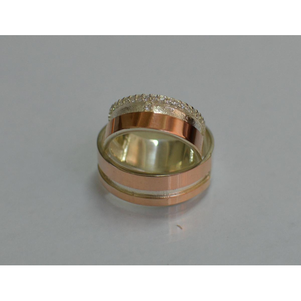 Пара обручальных колец из серебра с золотом (Обр2021)