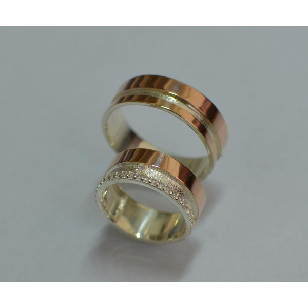 Пара обручальных колец из серебра с золотом (Обр2021)