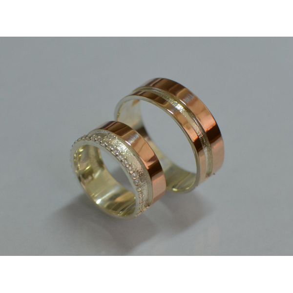 Пара обручальных колец из серебра с золотом (Обр2021)