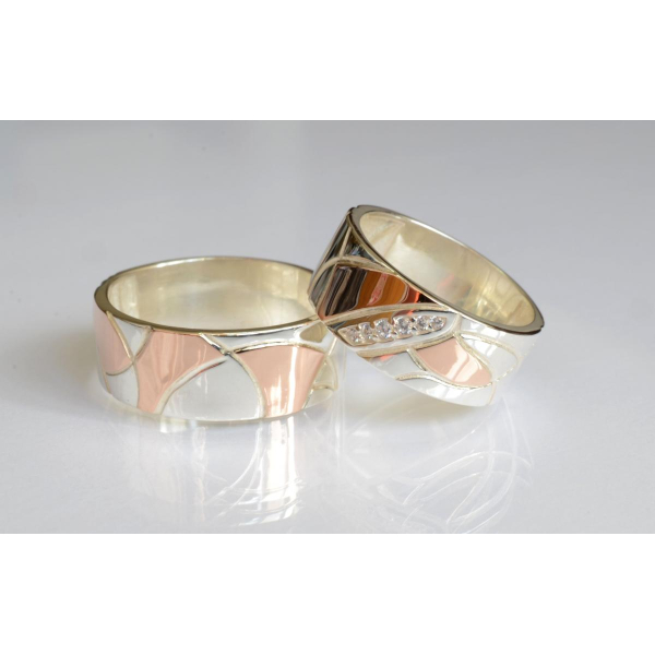 Пара обручальных колец из серебра с золотом (Обр3435)