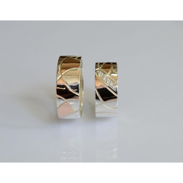 Пара обручальных колец из серебра с золотом (Обр3435)