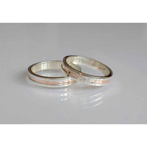 Пара обручальных колец из серебра с золотом (Обр3839)