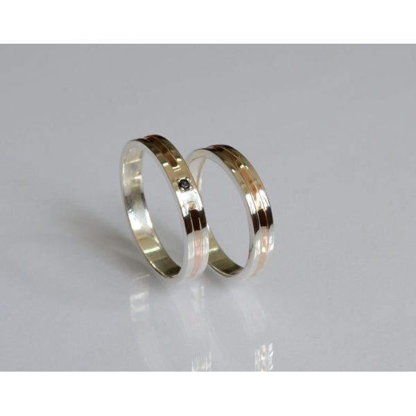 Пара обручальных колец из серебра с золотом (Обр3839)