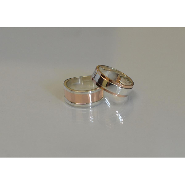 Пара серебряных обручальных колец с золотыми пластинами (Обр3Обр6)