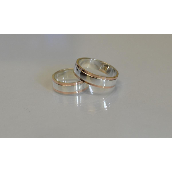 Обручальное кольцо из серебра с золотыми вставками, цена за одно кольцо (Обр6)