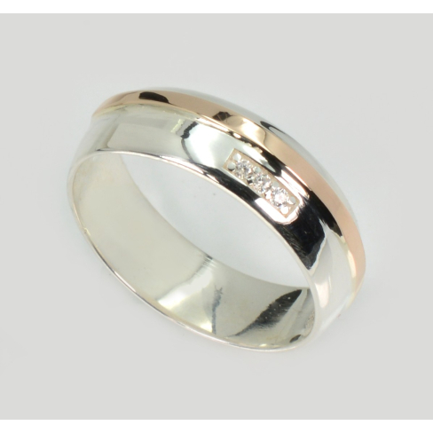 Обручка срібна з золотими пластинами