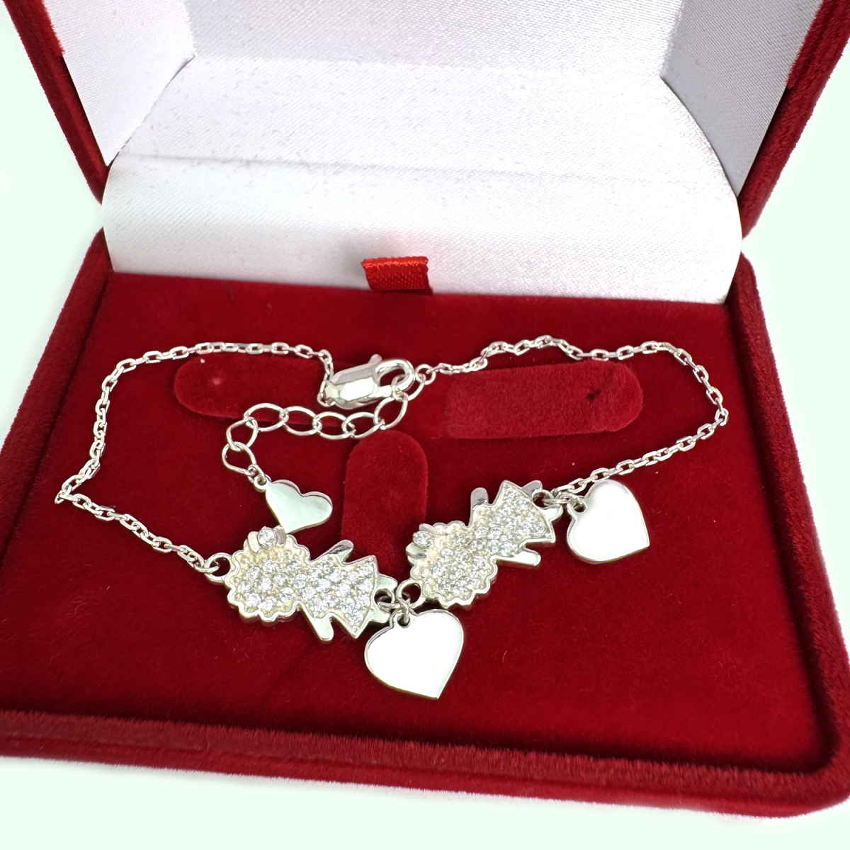 Серебряный браслет для мамы "Две девочки с бантиком", Бр1037 (Бр1037)