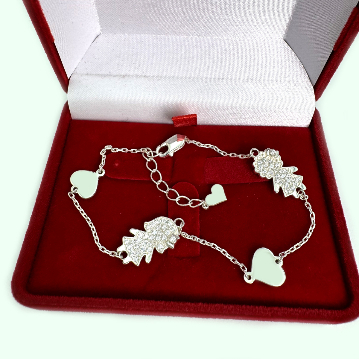 Серебряный браслет для мамы "Две девочки с бантиком", Бр1039 (Бр1039)