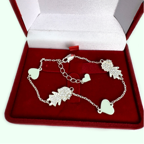 Срібний браслет для мами "Дві дівчинки з бантиками", Бр1039