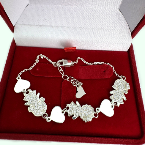 Серебряный браслет для мамы "Три девочки", Бр1043