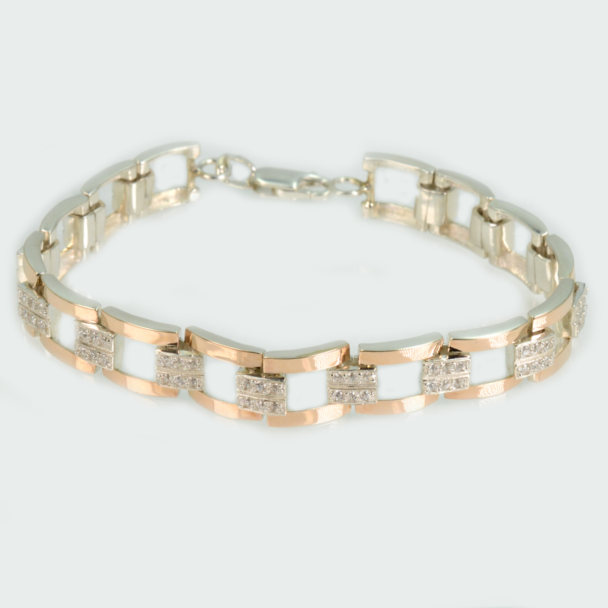 Серебряный браслет с золотыми пластинами (Бр15)