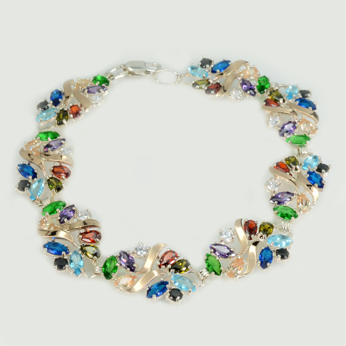 Серебряный браслет с золотыми вставками (Бр18)