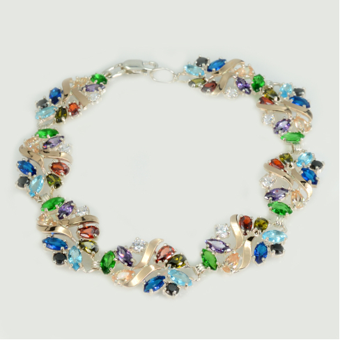 Серебряный браслет с золотыми вставками