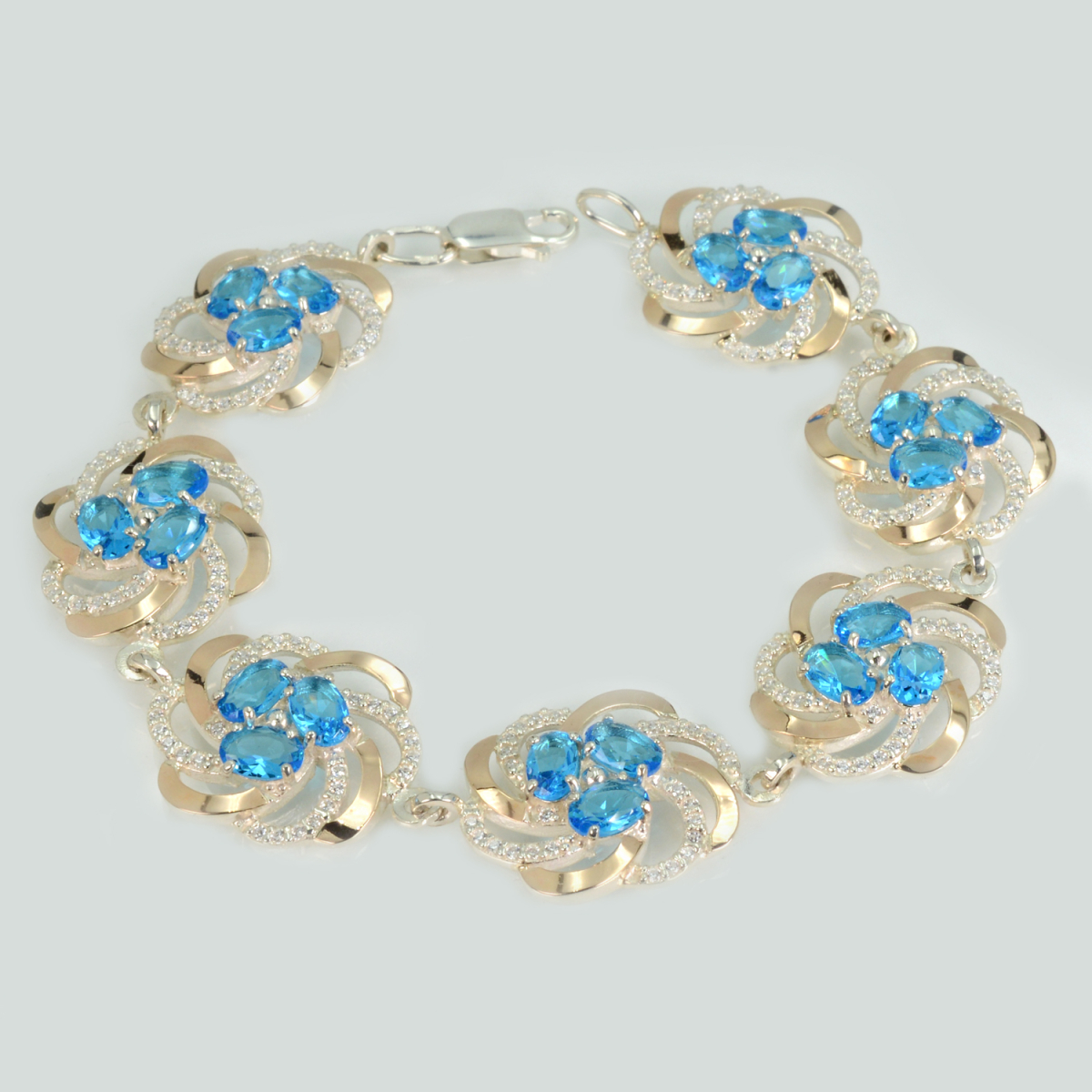 Серебряный браслет с золотыми вставками (Бр24)