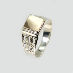 Серебряная печатка с золотыми накладками