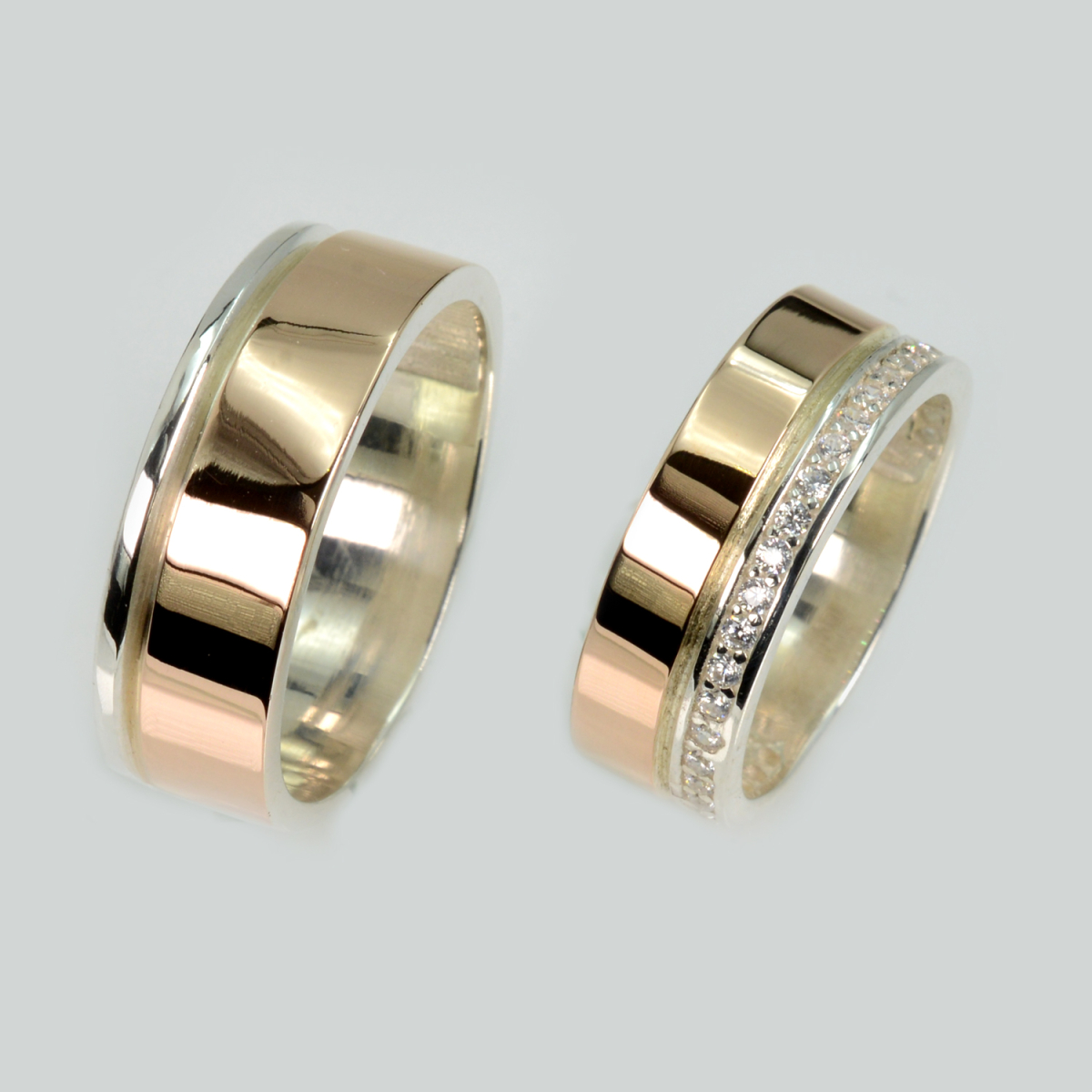 Пара обручальных колец из серебра с золотом (Обр10Обр28)