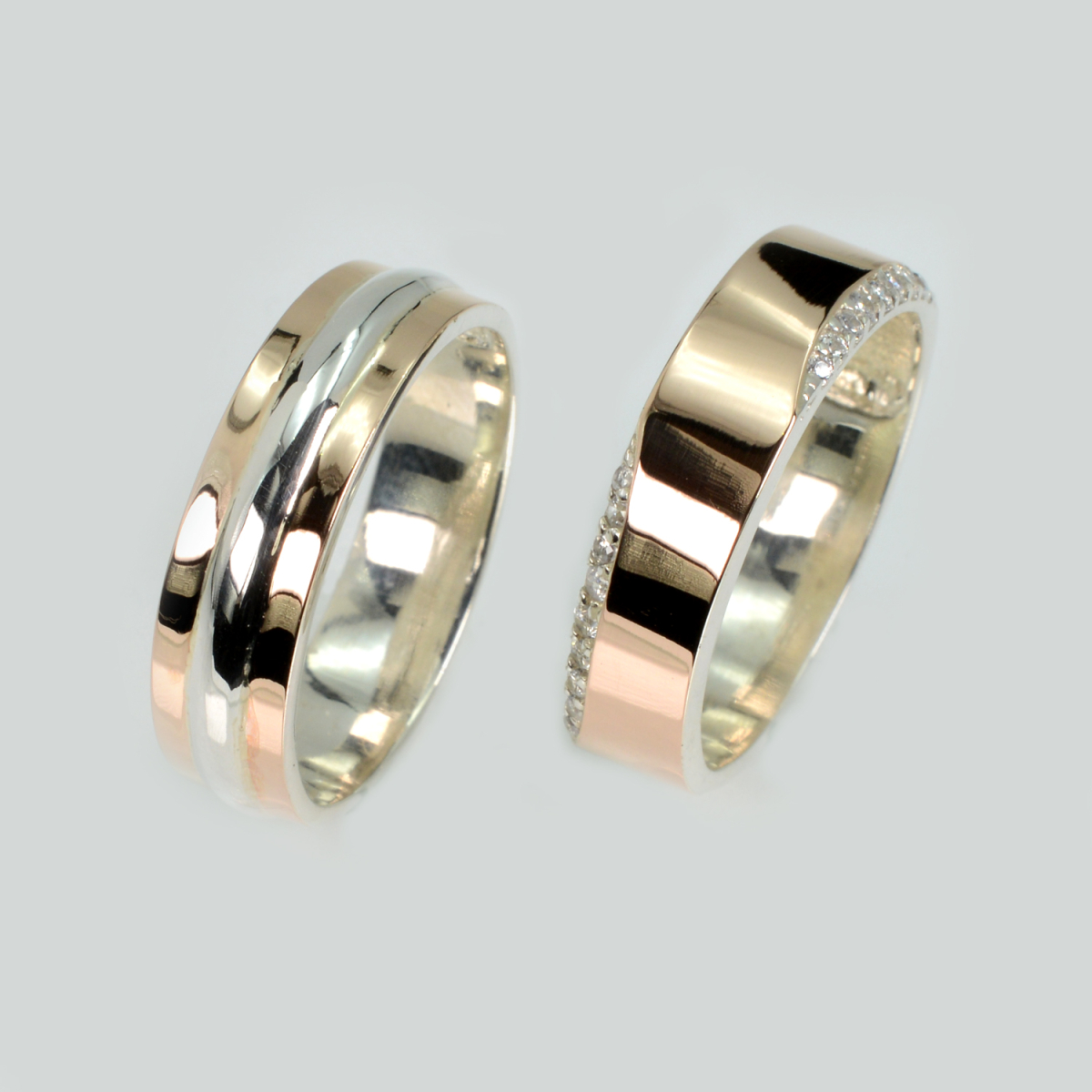 Пара обручальных колец из серебра с золотом (Обр11Обр32)