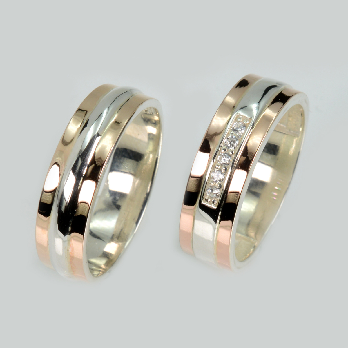 Пара обручальных колец из серебра с золотом (Обр11Обр46)