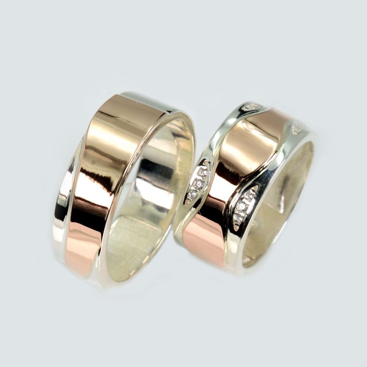 Пара обручальных колец из серебра с золотом (Обр36Обр15)