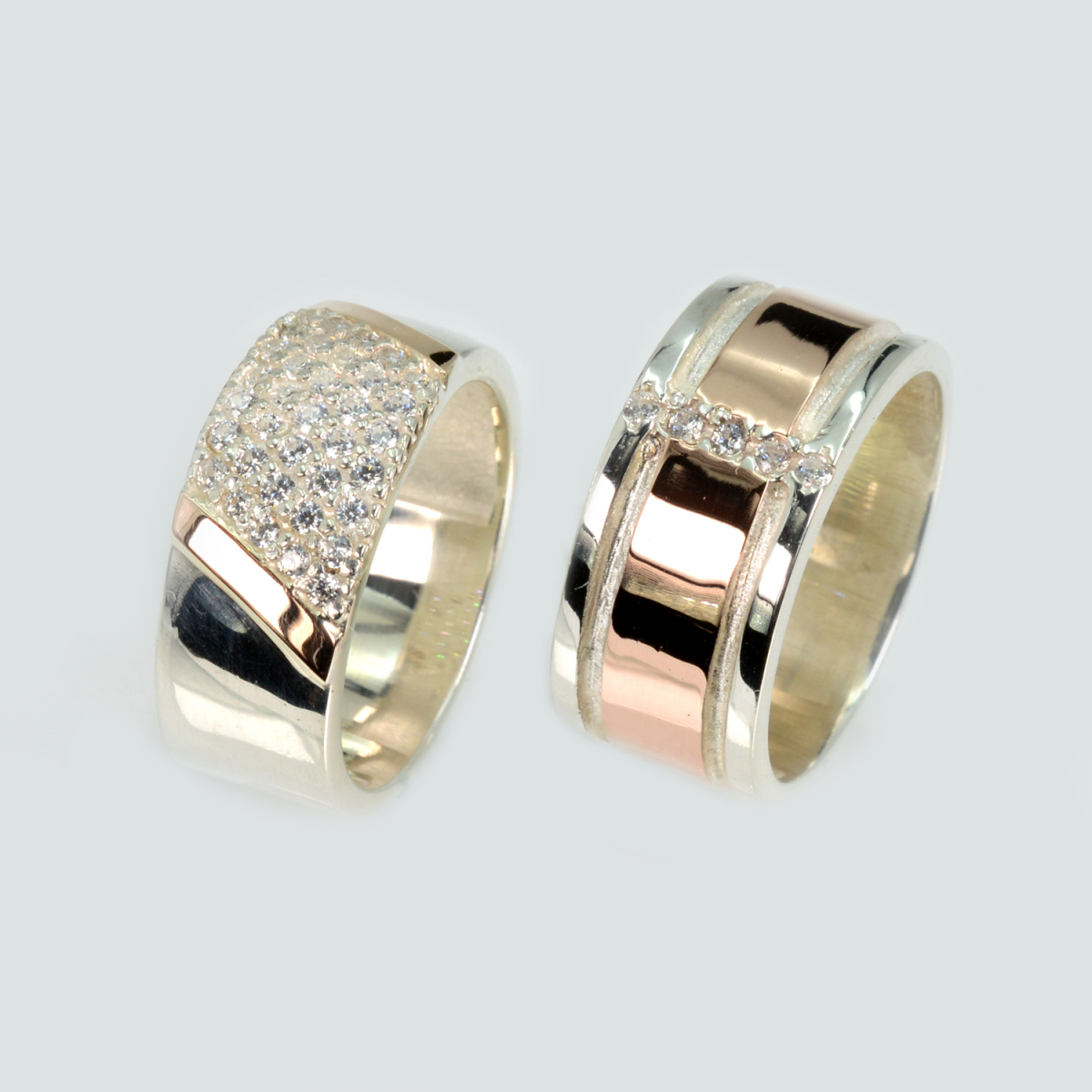 Пара обручальных колец из серебра с золотом (Обр33Обр16)