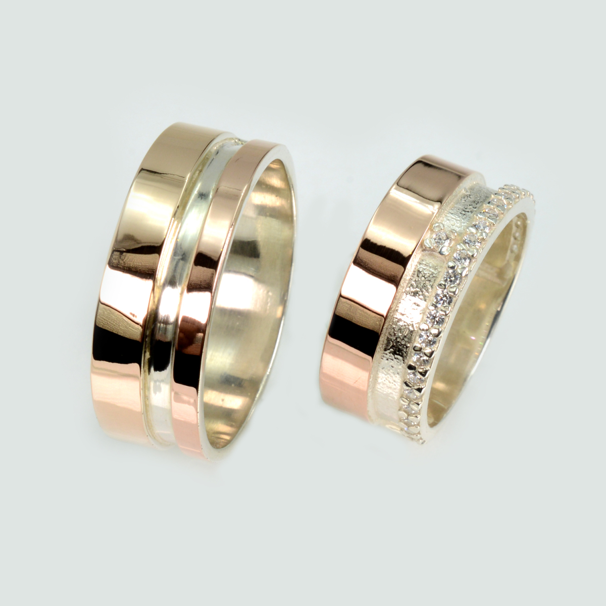 Пара обручальных колец из серебра с золотом (Обр2021)