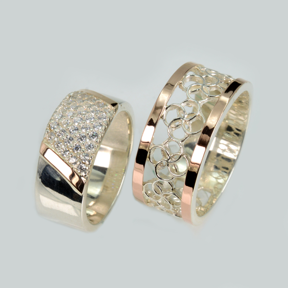 Пара обручальных колец из серебра с золотом (Обр33Обр27)