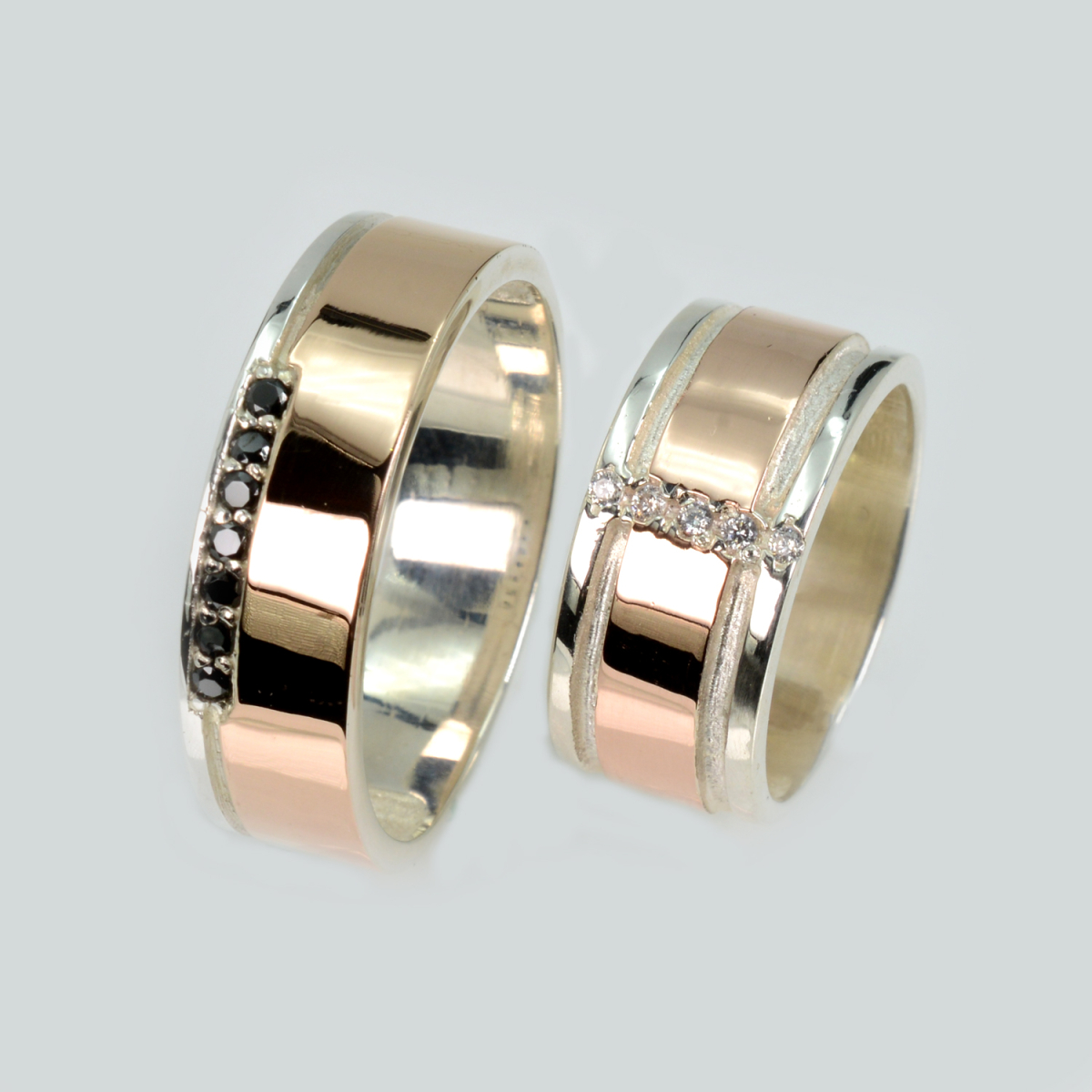 Пара обручальных колец из серебра с золотом (Обр29Обр16)