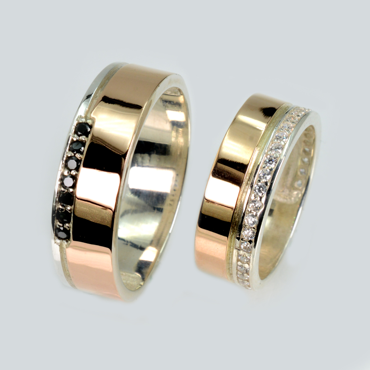 Пара обручальных колец из серебра с золотом (Обр29Обр28)