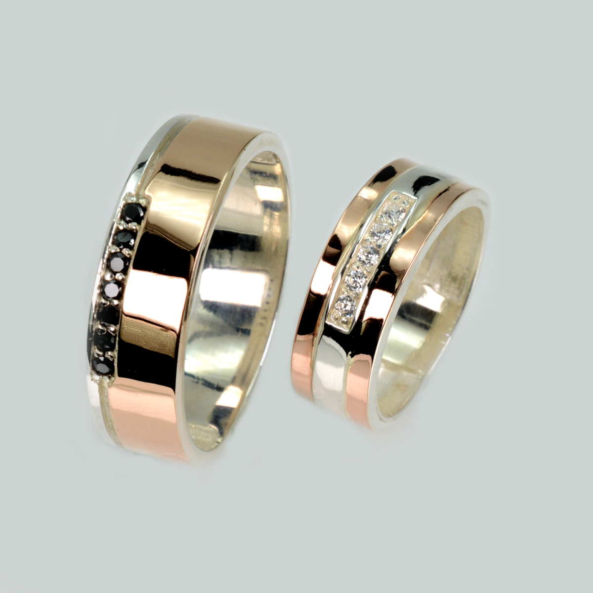 Пара обручальных колец из серебра с золотом (Обр29Обр46)