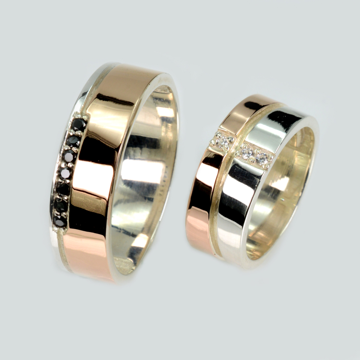 Пара обручальных колец из серебра с золотом (Обр29Обр7)