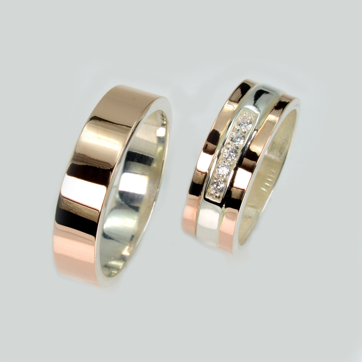 Пара обручальных колец из серебра с золотом (Обр2Обр46)