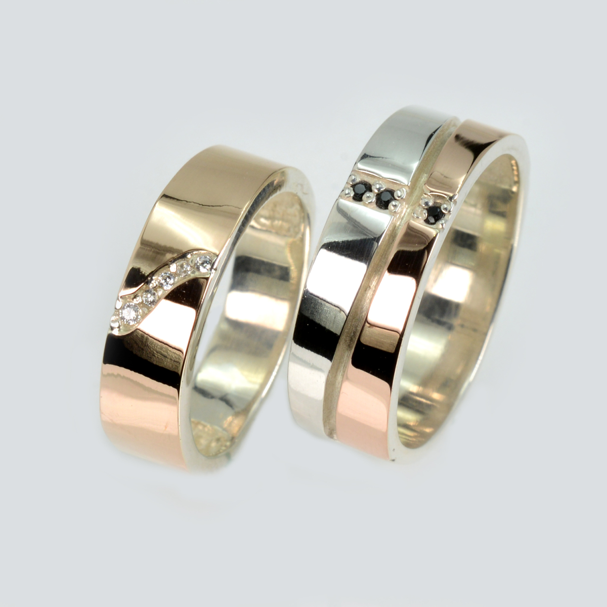 Пара обручальных колец из серебра с золотом (Обр30Обр7)