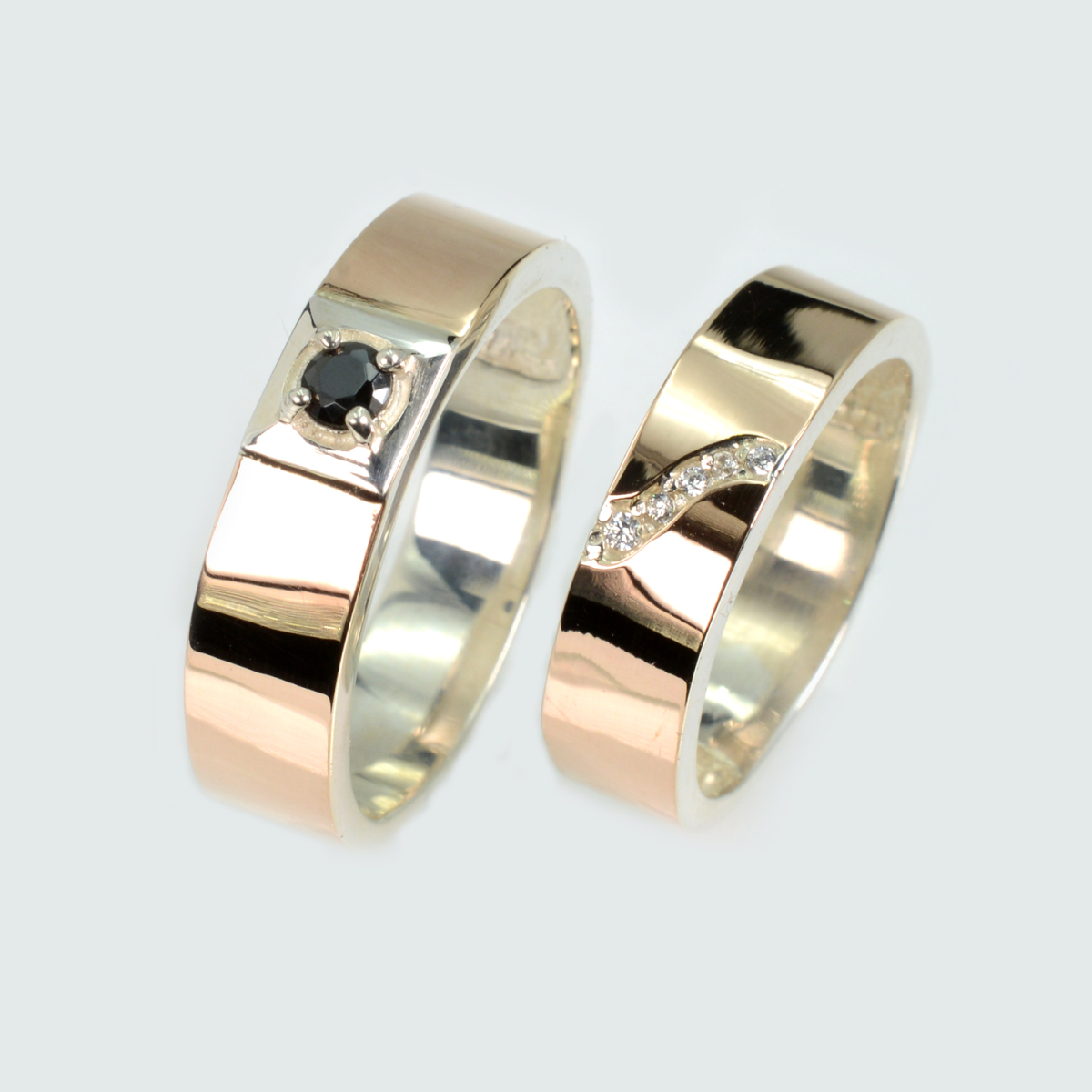 Пара обручальных колец из серебра с золотом (Обр31Обр30)