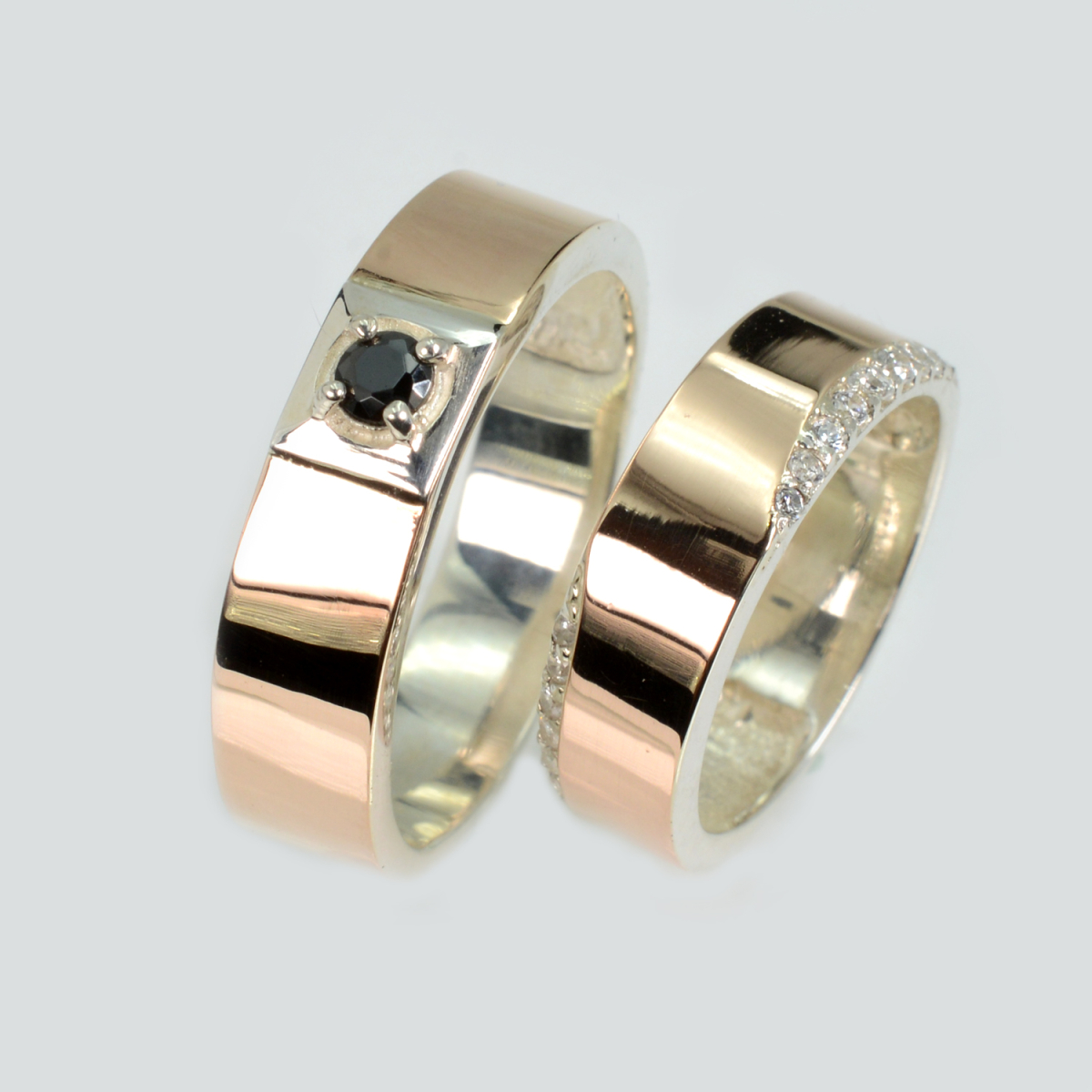 Пара обручальных колец из серебра с золотом (Обр31Обр32)