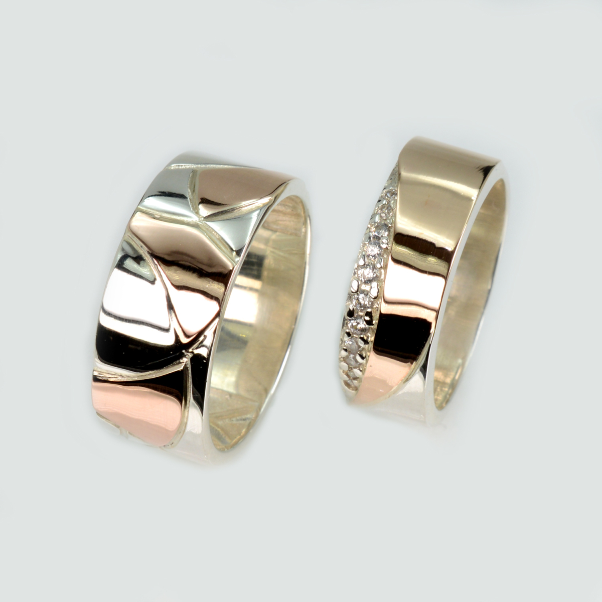 Пара обручальных колец из серебра с золотом (Обр14Обр35)