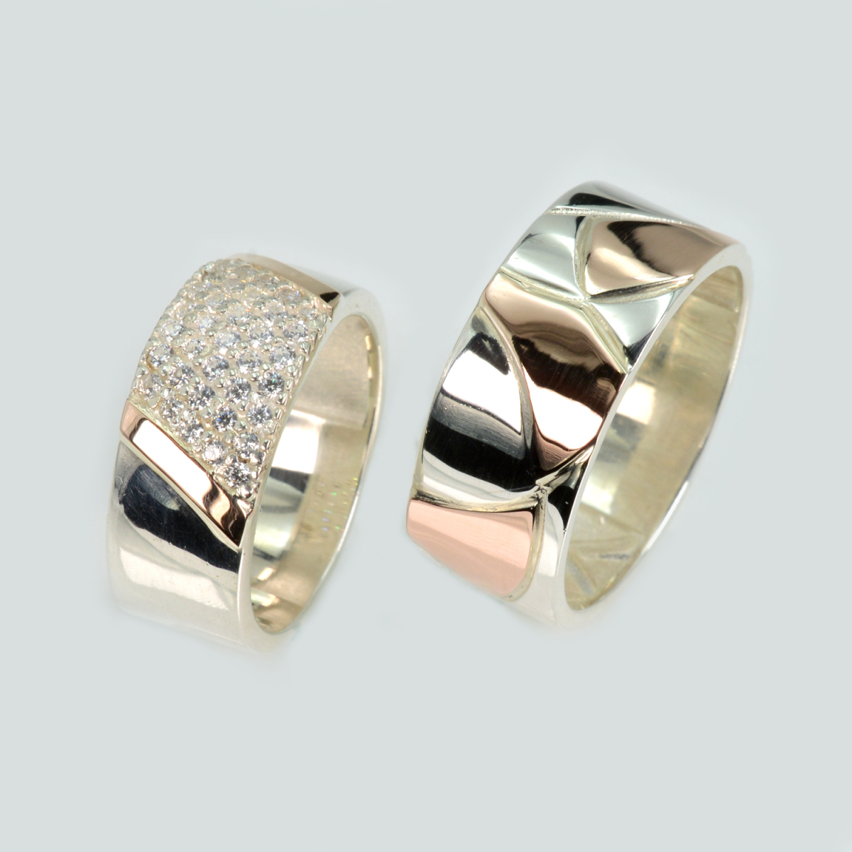 Пара обручальных колец из серебра с золотом (Обр33Обр35)