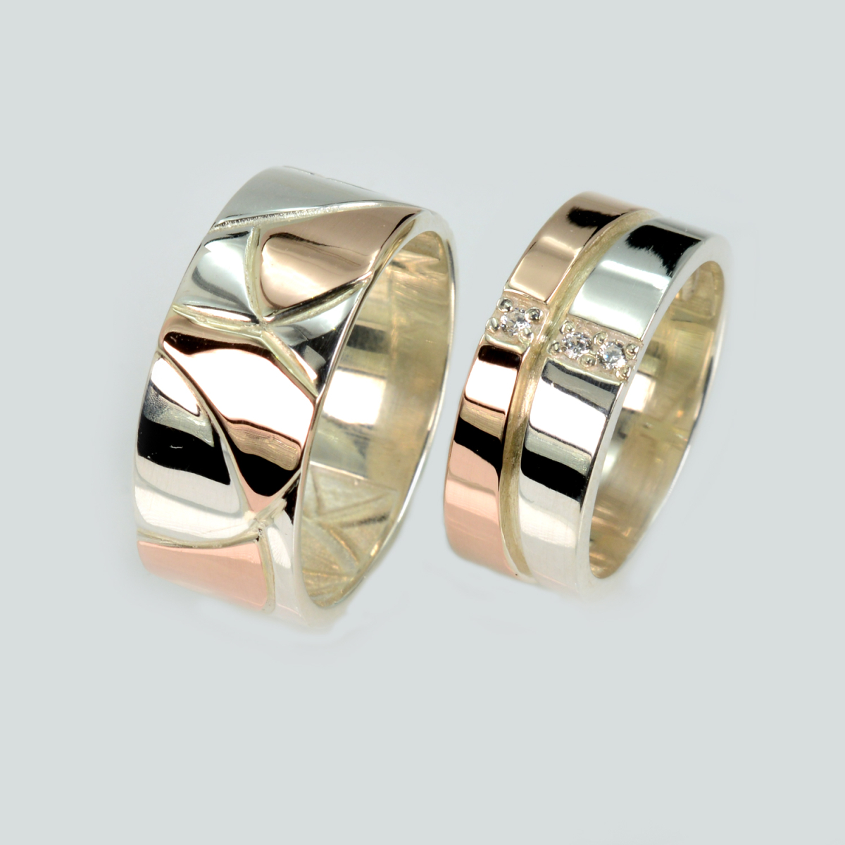 Пара обручальных колец из серебра с золотом (Обр7Обр35)