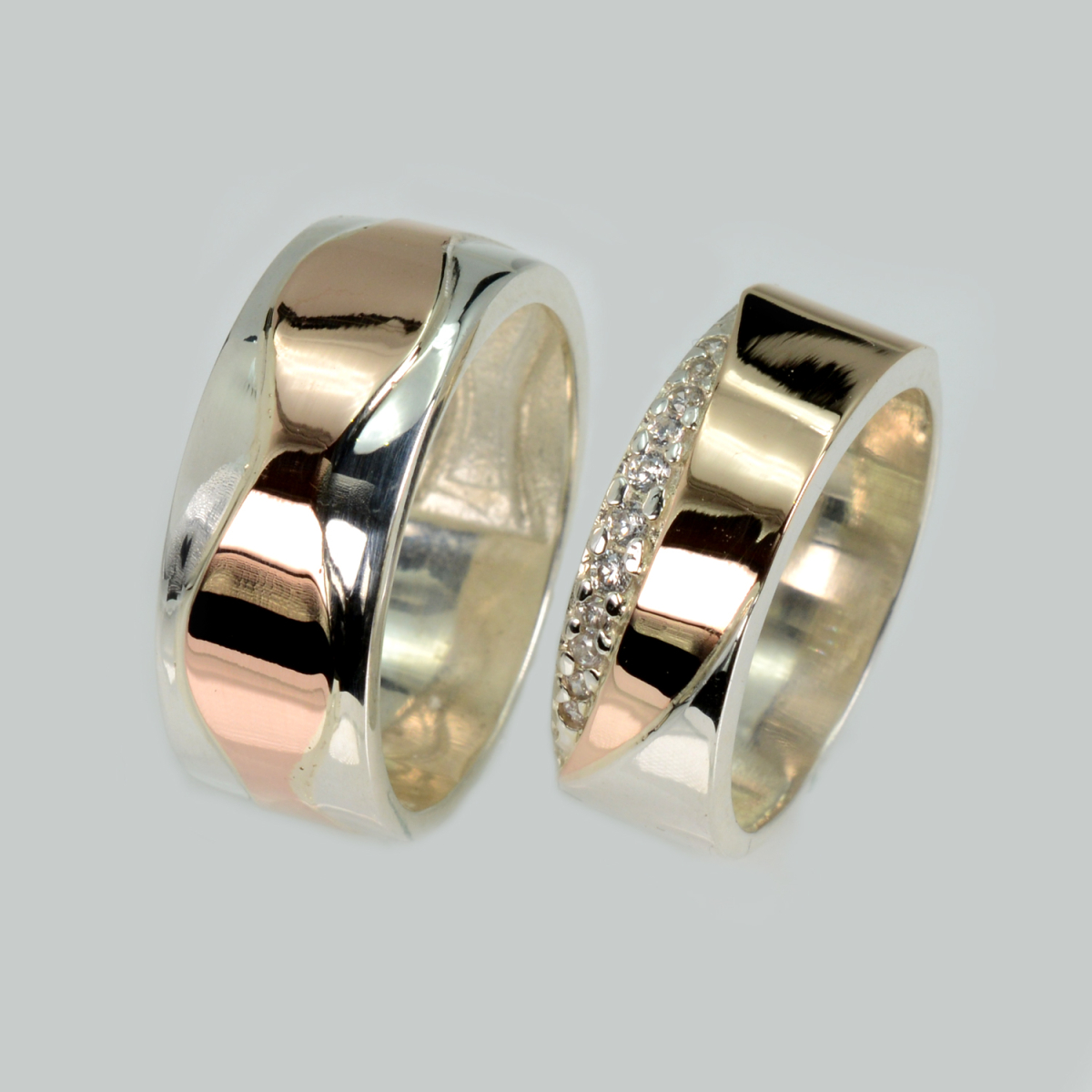 Пара обручальных колец из серебра с золотом (Обр37Обр14)
